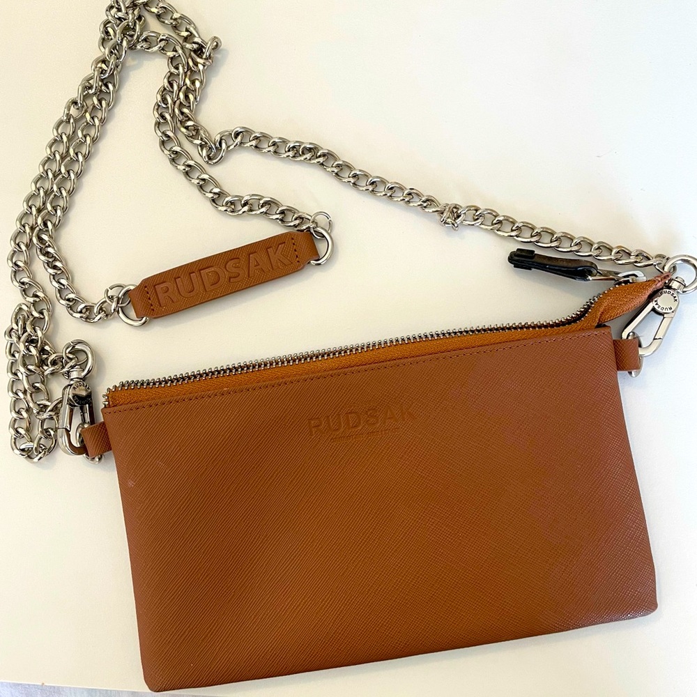 Rudsak leather wristlet with strap & chain